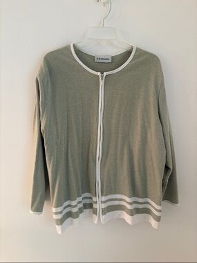 C.D. Daniels Olive Green Zip-Front Cardigan with White Trim